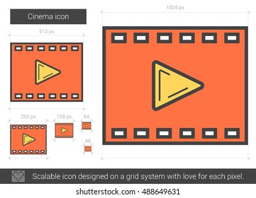 Cinema vector line icon isolated on white background. Cinema line icon for infographic, website or app. Scalable icon designed on a grid system.