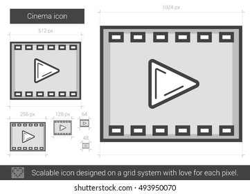 Icono de línea vectorial de cine aislado en fondo blanco. Icono de línea de cine para infografía, sitio web o aplicación. Icono escalable diseñado en un sistema de cuadrícula.
