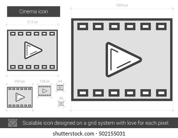 Icono de línea vectorial de cine aislado en fondo blanco. Icono de línea de cine para infografía, sitio web o aplicación. Icono escalable diseñado en un sistema de cuadrícula.
