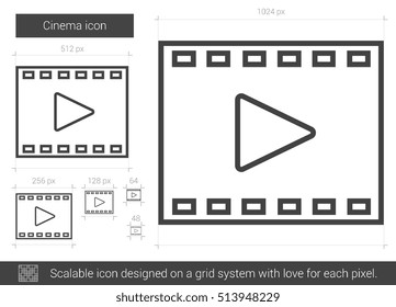 Cinema vector line icon isolated on white background. Cinema line icon for infographic, website or app. Scalable icon designed on a grid system.