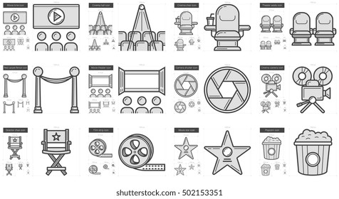 Cinema vector line icon set isolated on white background. Cinema line icon set for infographic, website or app. Scalable icon designed on a grid system.