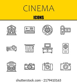 cinema vector line icons set. theater, pass and film Icons. Thin line design. Modern outline graphic elements, simple stroke symbols stock illustration