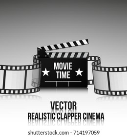 Cinema vector poster design template. Movie time background banner shining sign.