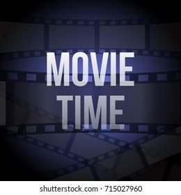 Cinema vector poster design template. Movie time background banner shining sign.
