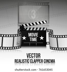 Cinema vector poster design template. Movie time background banner shining sign.