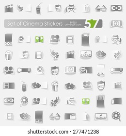 cinema vector sticker icons with shadow. Paper cut