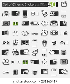 cinema vector sticker icons with shadow. Paper cut