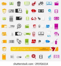 cinema vector sticker icons with shadow. Paper cut