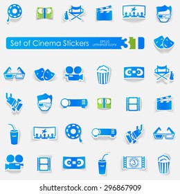 cinema vector sticker icons with shadow. Paper cut