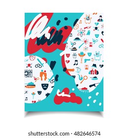 Cinema vector template set. Movie genre theme: action, romance, comedy, drama, detective, horror, fantasy. Colored illustration for posters, greeting cards, flyers and banners, web designs.