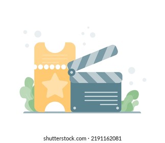 Entrada vectorial de cine sobre fondo blanco. Diseño al estilo de las caricaturas. Ilustración del vector