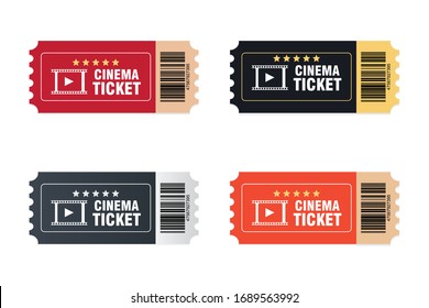 cinema vector tickets isolated on white background, realistic front view, icon illustration.