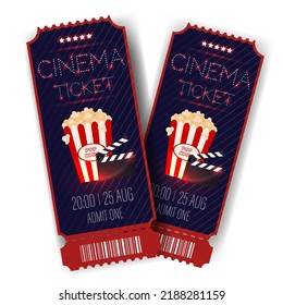 Cinema vector tickets isolated on white background. Realistic front view illustration.