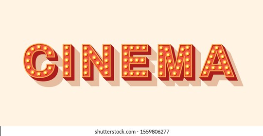 Cinema Vector Typography Movie Neon Marquee Stock Vector (Royalty Free