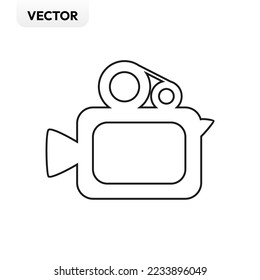 Cinema video line art vector record camera icon movie black flat play video roll projector recording web icon illustration vector editable live view media industry line art outline modern old film