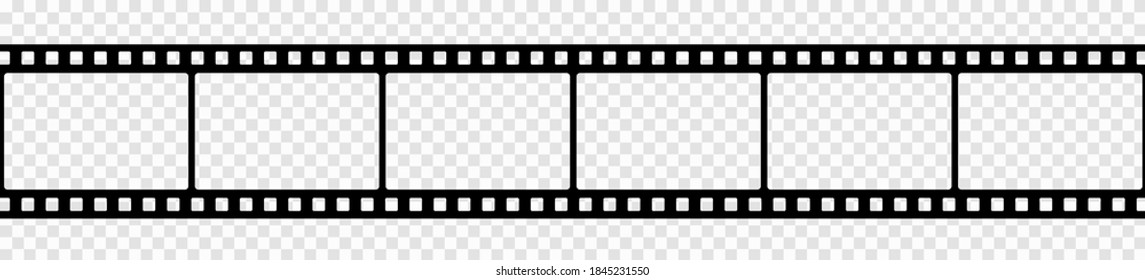 Cinema video tape, a black film strip frame isolated on transparent background - stock vector