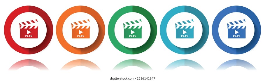 Cinema, video vector icons, flat icon set for logo design, webdesign and mobile applications, colorful web button collection in eps 10