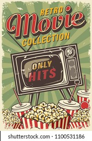 Cinema vintage colour poster with typography. Vector illustration