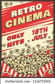 Cinema Vintage Poster With Popcorn. Vector Illustration.