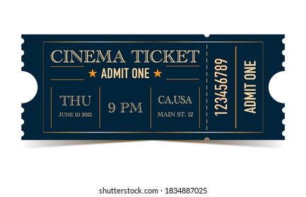 Cinema vintage ticket with gold for admit one 