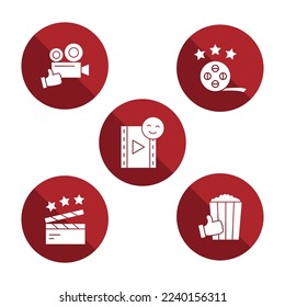 Cinema voting modern circular icon set, movie review concept, film rating flat style vector icons, theater poll emblems, film making reputation symbols isolated on white background