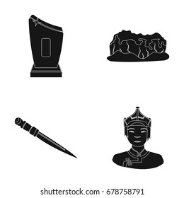 cinema, war and or web icon in black style.sport, travel icons in set collection.