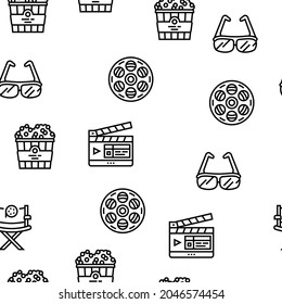 Cinema Watch Movie Entertainment Vector Seamless Pattern Thin Line Illustration