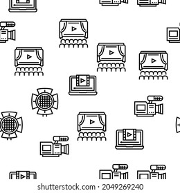 Cinema Watch Movie Entertainment Vector Seamless Pattern Thin Line Illustration