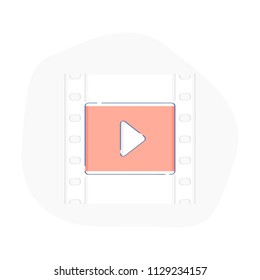 Cinema, watch movie, videotape or film strip frames with video player icon and play button. Entertainment, watching films, media and multimedia, hobby, leisure time, Flat line modern icon concept.