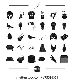 cinema, weather, equipment and other web icon in black style.hotel, Egypt, theater, animal, food icons in set collection.