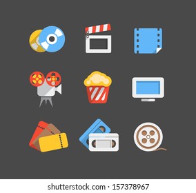 Cinema web flat design icons collection
