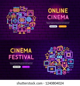 Cinema Website Banners. Vector Illustration of Film Promotion.