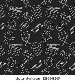 Cinema White icons pattern seamless. Signs and symbols collection icon for websites with black Background.  Vector illustration. 