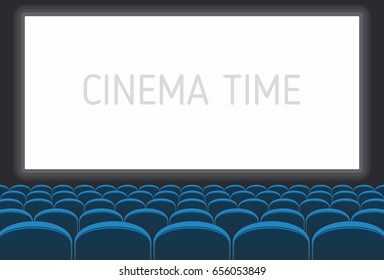 
Cinema with white screen and blue seats