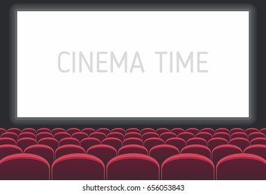 Cinema with white screen and red seats