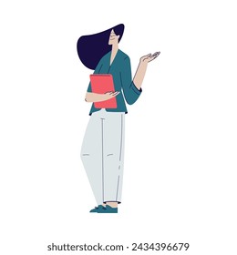 Cinema with Woman Character Stand with Tablet Engaged in Movie Shooting Vector Illustration