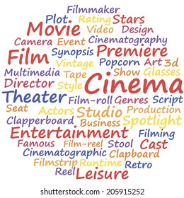 Cinema, word cloud concept, a vector illustration.