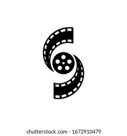 Cinema/movie letter S logo, film reel entertainment logo with flat style in black and white color