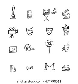 Cinemas and Movies cartoon drawing icons