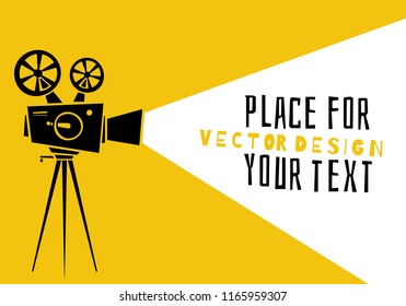 Cinema.Silhouette movie projector with space for copy. Movie time concept. Cartoon vector illustration. Place for your text.