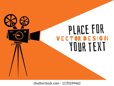 Cinema.Silhouette movie projector with space for copy. Movie time concept. Cartoon vector illustration. Place for your text.