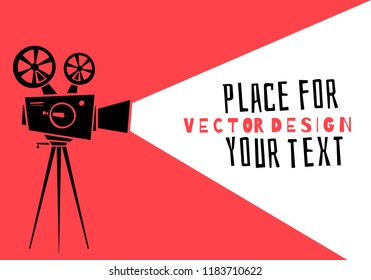 Cinema.Silhouette movie projector with space for copy. Movie time concept. Cartoon vector illustration. Place for your text.