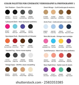 Cinematic Color Palette Collection 1 – 10 Vector Color Schemes for Filmmaking and Photography