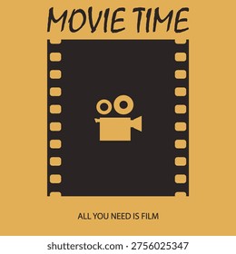 Cinematic Film Strip Flat Vector Poster with Film Camera