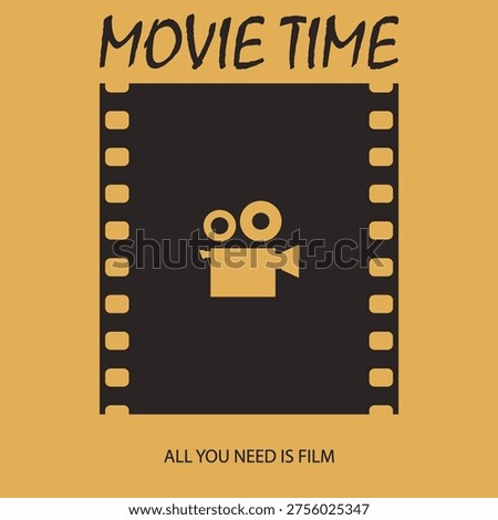Cinematic Film Strip Flat Vector Poster with Film Camera