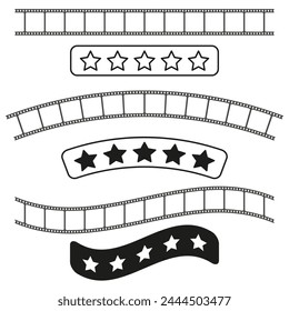 Cinematic film strip with stars rating. Movie review concept. Vector illustration. EPS 10.