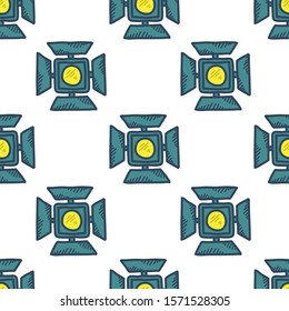 cinematic lighting equipment seamless doodle pattern, vector illustration