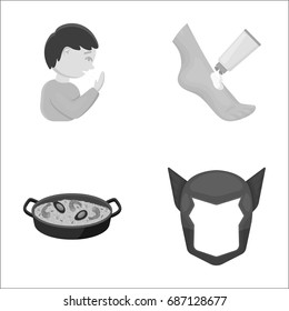 cinematograph, medicine, cosmetology and other web icon in monochrome style., rice, mask, Superman icons in set collection.