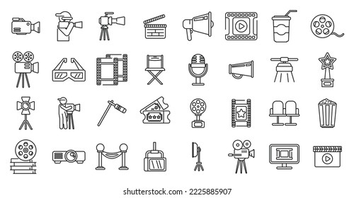 Cinematographer icons set outline vector. Cinema movie. Film video