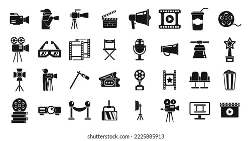 Cinematographer icons set simple vector. Cinema movie. Film video